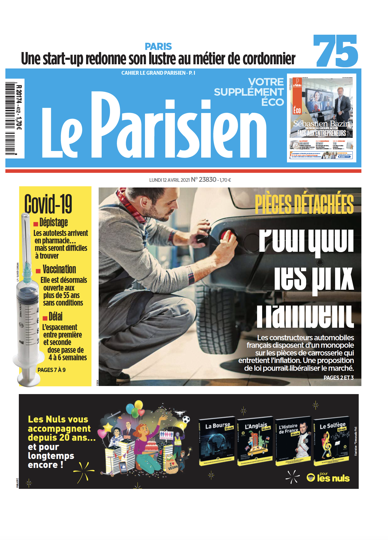 Le Journal le Parisien/Aujourd'hui en France consacre sa Une au combat